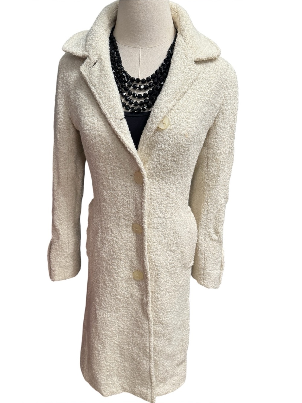 Bill Blass Vintage Long Boucle White Wool Blend Coat